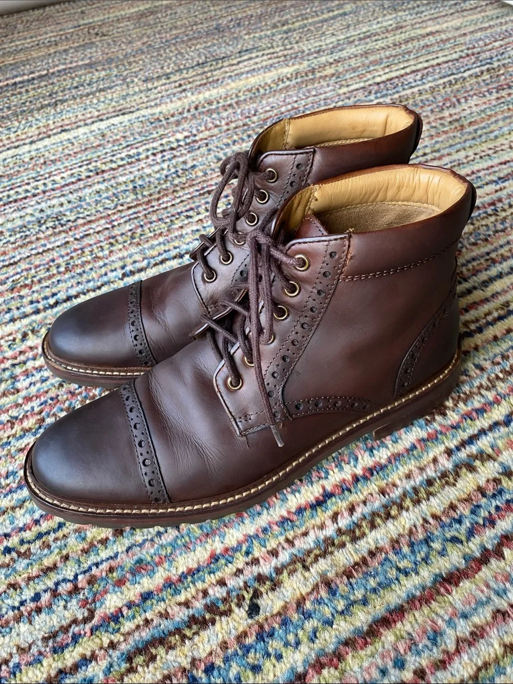 Men's Florsheim Brown Leather Cap-Toe Brogue Lace-Up Boots size 7